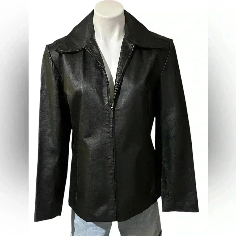 A Colebrook and company black leather women’s jacket.